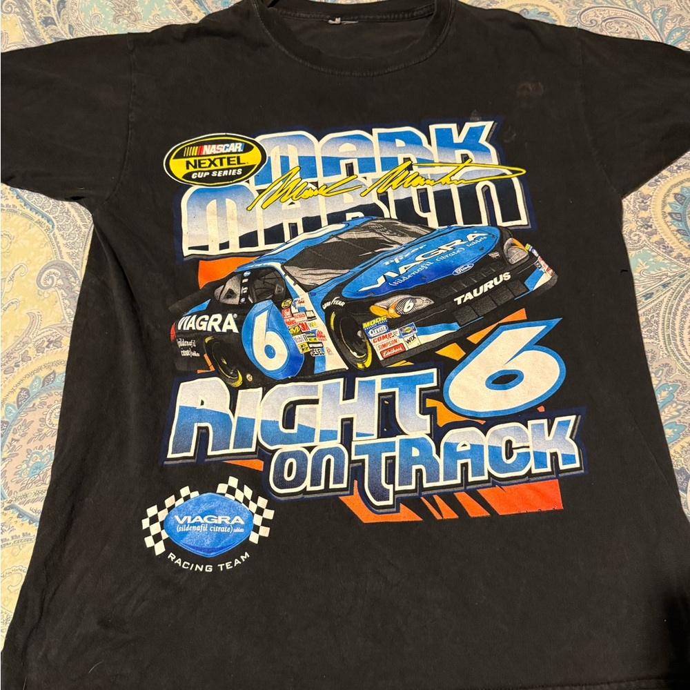 Nascar Black Graphic Tee with Blue and White Accents
